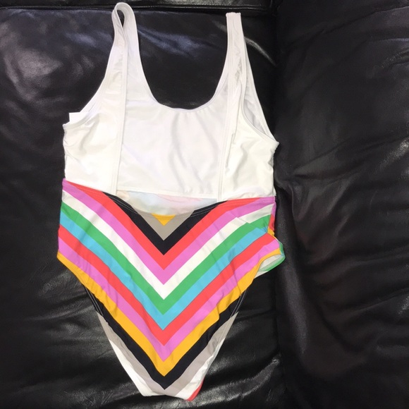 Colorful Stripped one piece swimsuit.  Size L. - Picture 3 of 6